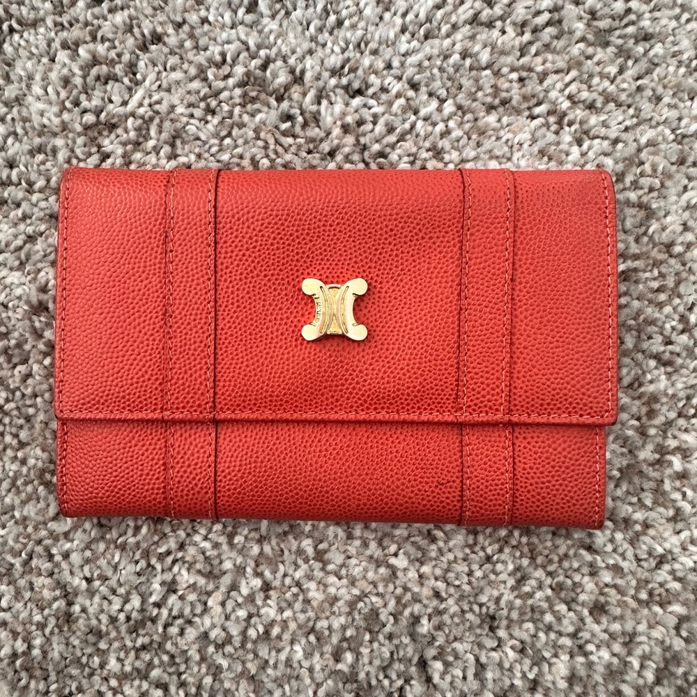 Celine Orange Pebbled Leather Wallet
